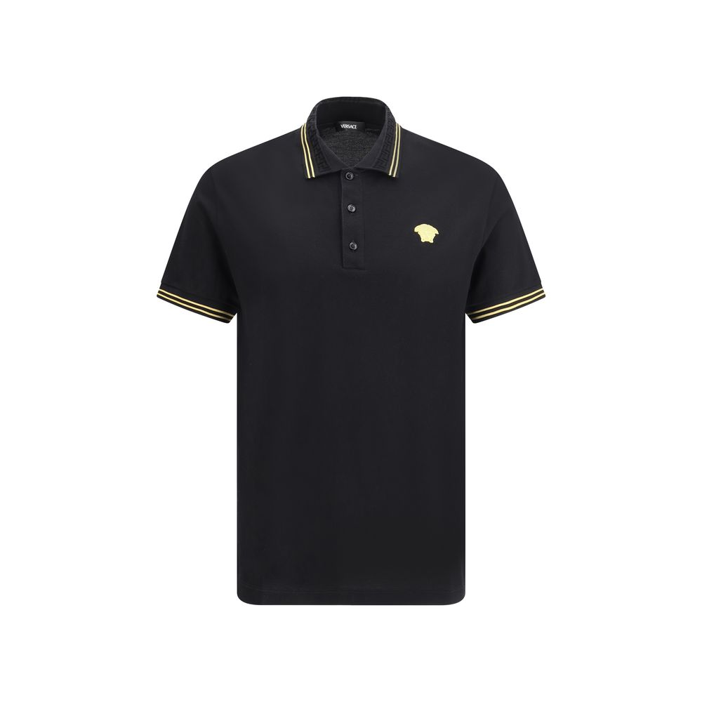 Versace Black Cotton Polo Shirt – Timeless Elegance with a Luxurious Touch