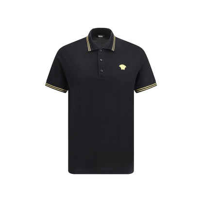 Versace Black Cotton Polo Shirt – Timeless Elegance with a Luxurious Touch