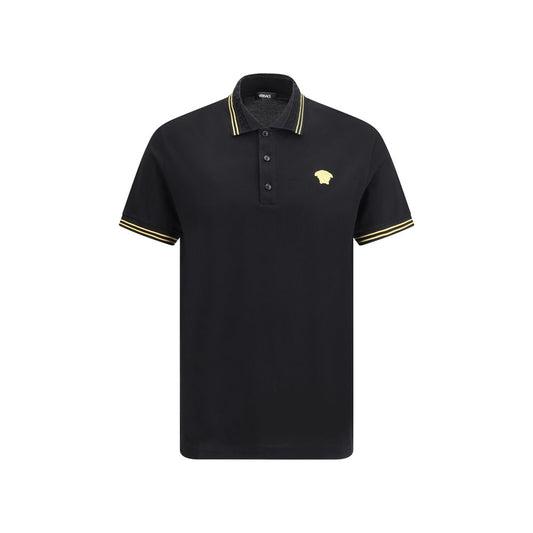 Versace Black Cotton Polo Shirt – Timeless Elegance with a Luxurious Touch