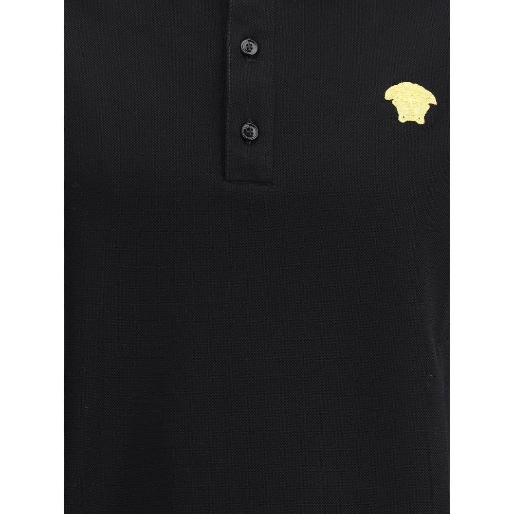 Versace Black Cotton Polo Shirt – Timeless Elegance with a Luxurious Touch