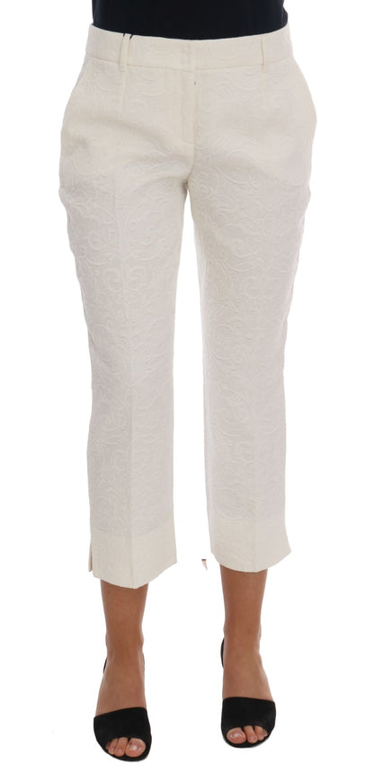  - Elegant White Capri Pants - Cotton & Silk Blend