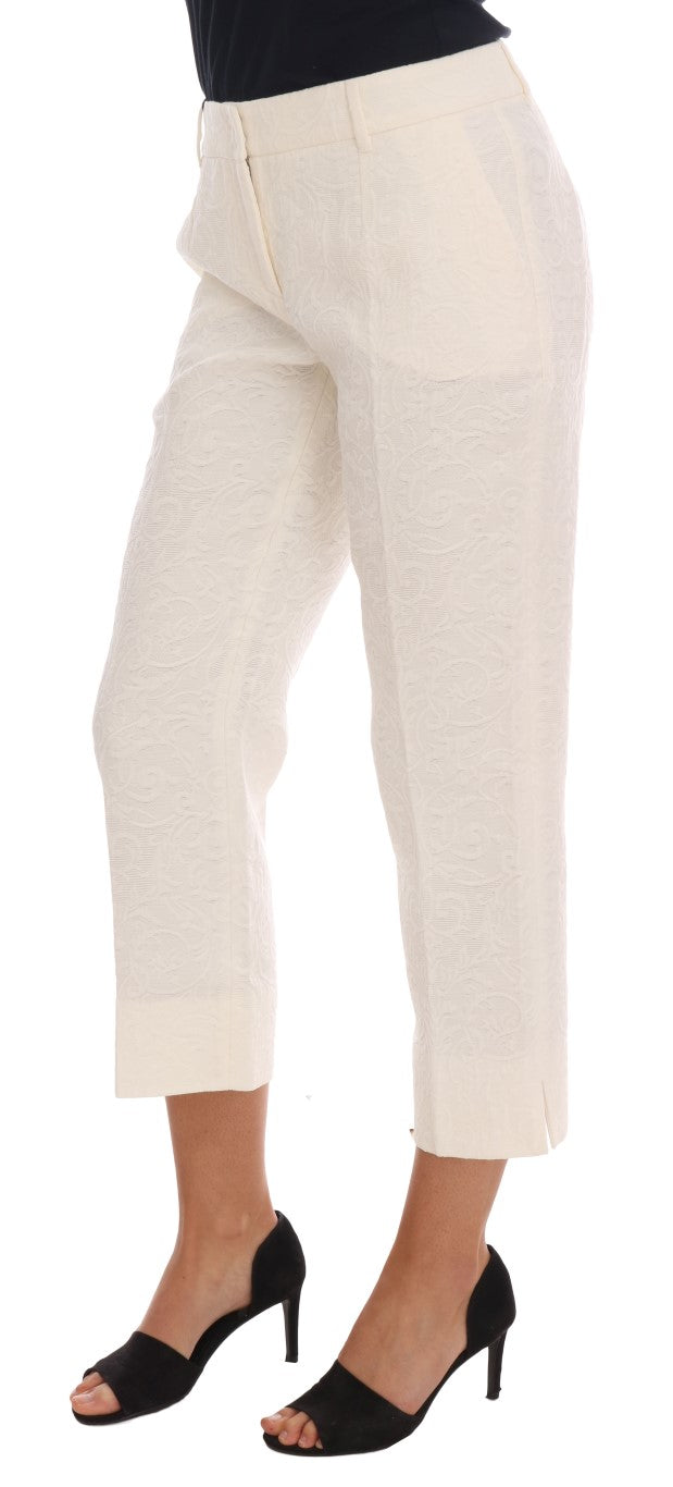  - Elegant White Capri Pants - Cotton & Silk Blend