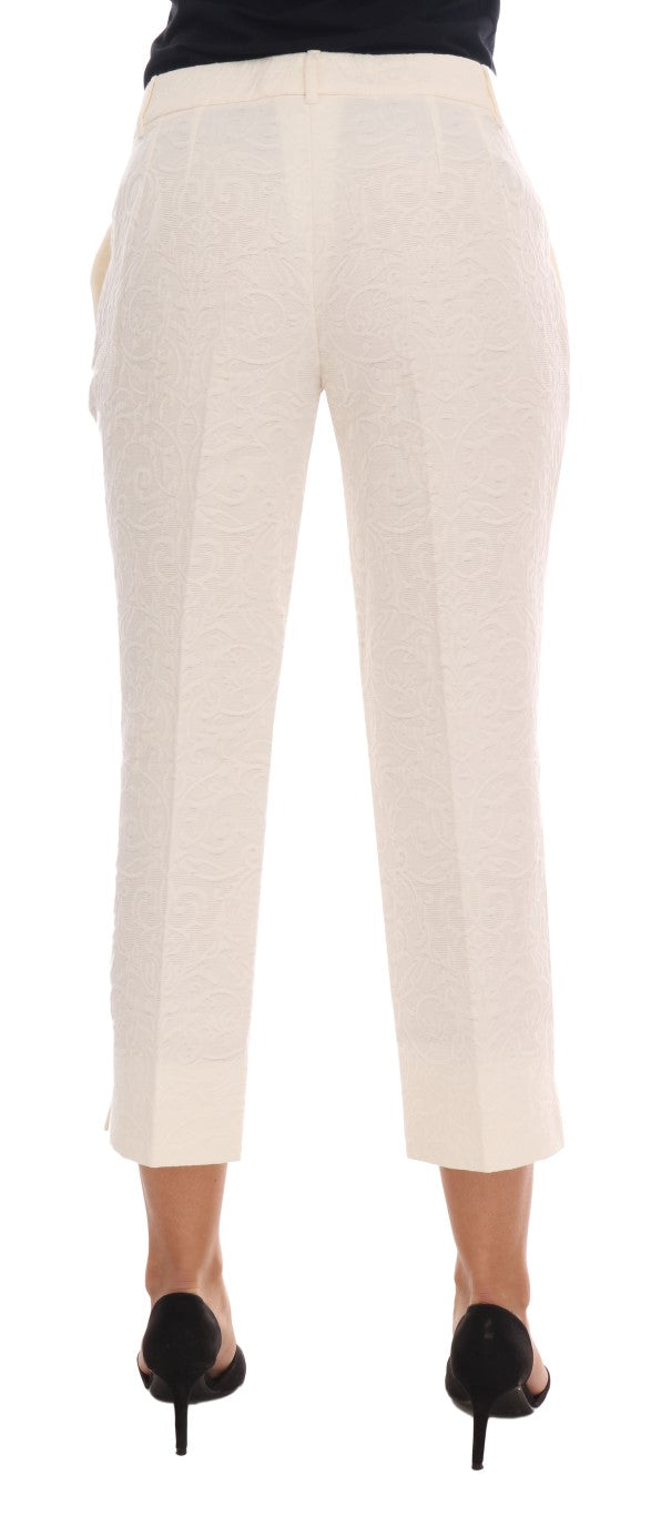  - Elegant White Capri Pants - Cotton & Silk Blend