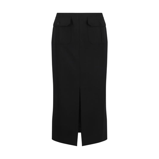 Chloé Virgin Wool Midi Skirt in Black with Front Slit