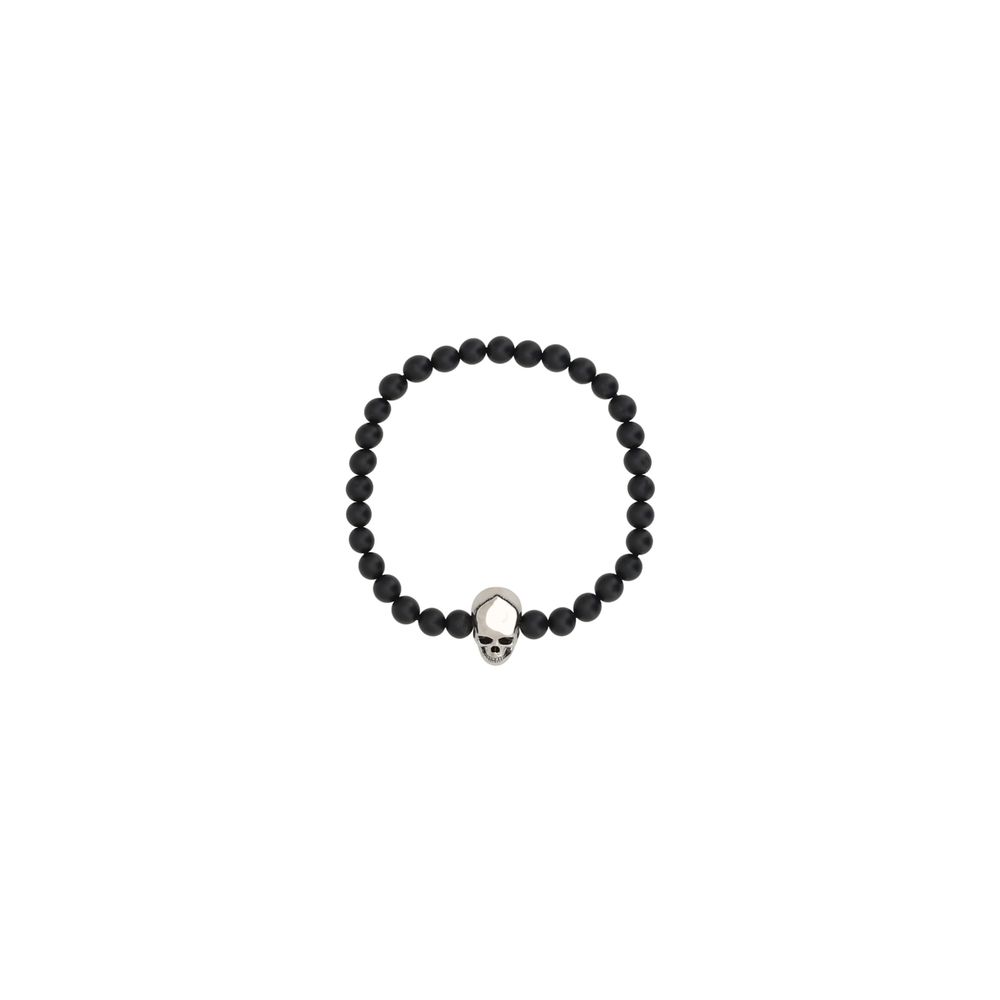 Alexander McQueen - Silver Skull Charm Black Beaded Bracelet