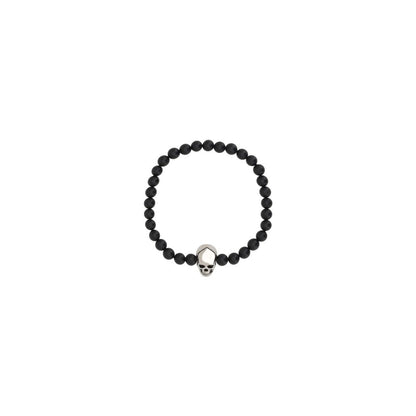 Alexander McQueen - Silver Skull Charm Black Beaded Bracelet