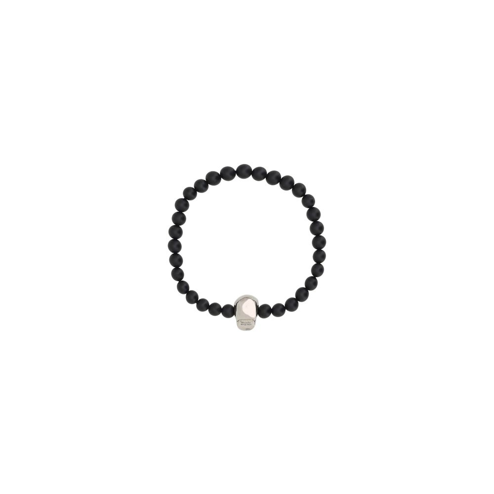 Alexander McQueen - Silver Skull Charm Black Beaded Bracelet