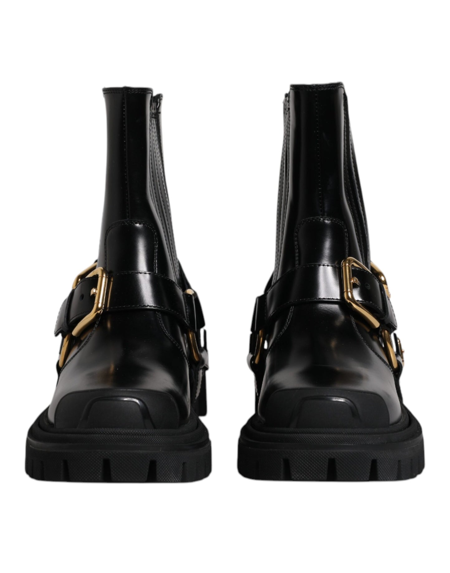 Dolce & Gabbana - Men's Black Leather Slip-On Stretch Trekking Boots with Gold Detailing