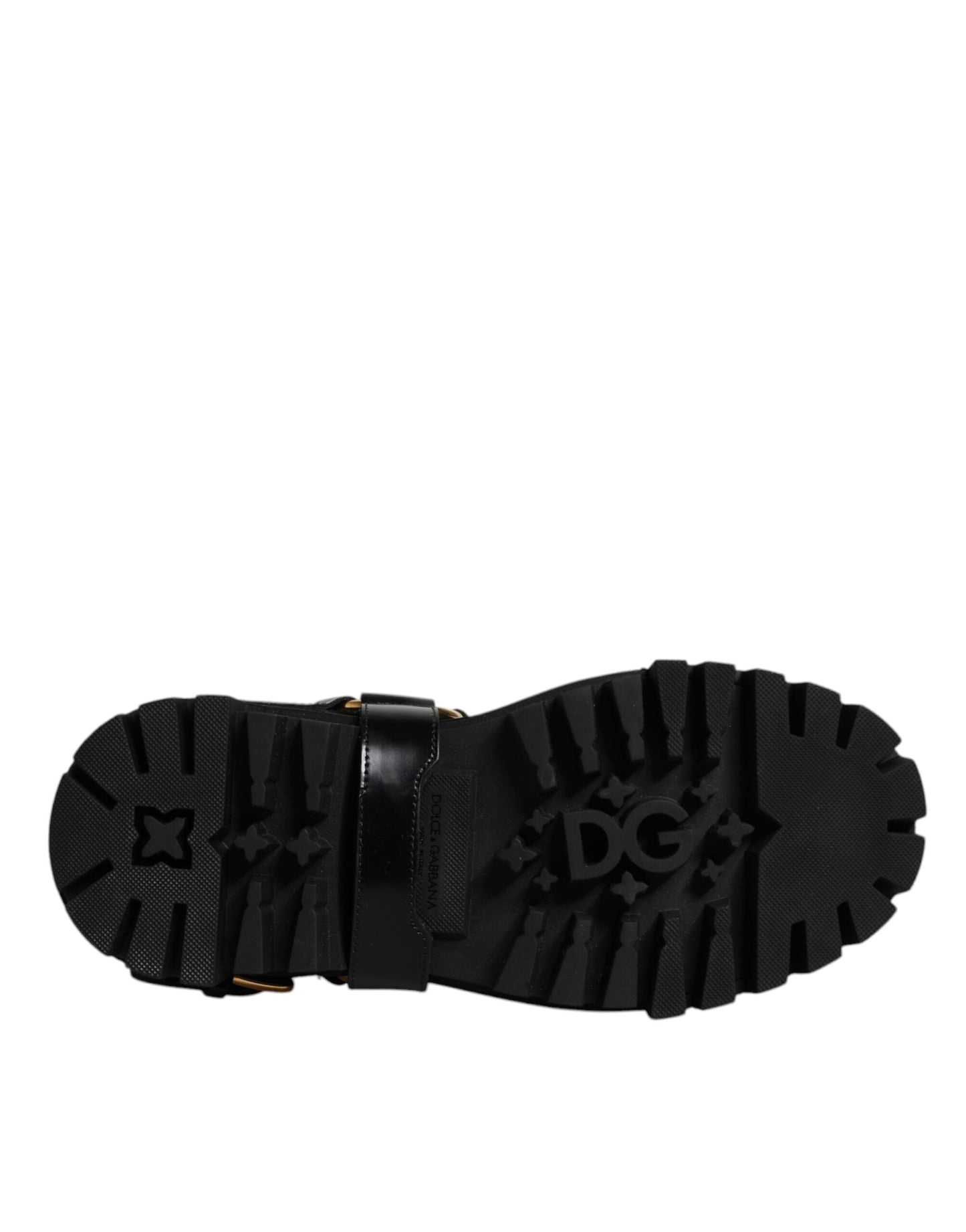 Dolce & Gabbana - Men's Black Leather Slip-On Stretch Trekking Boots with Gold Detailing
