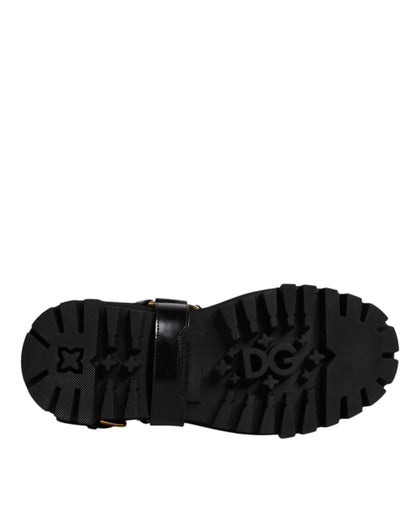 Dolce & Gabbana - Men's Black Leather Slip-On Stretch Trekking Boots with Gold Detailing
