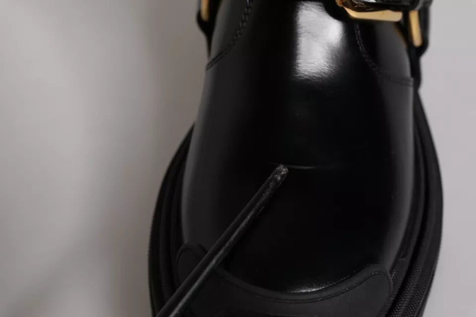 Dolce & Gabbana Black Leather Slip On Stretch Trekking Boots Shoes