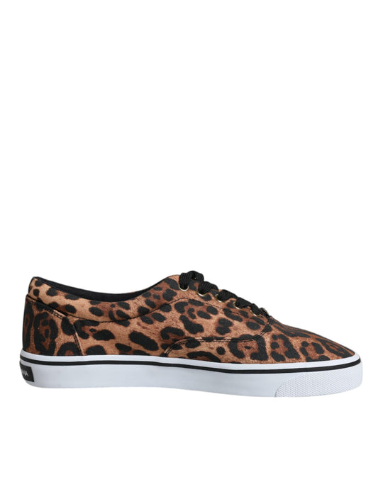 Dolce & Gabbana - Men's Brown Leopard Print Logo Cotton Sneakers