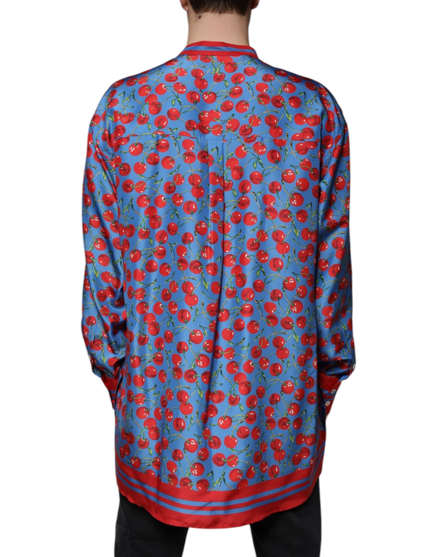 Dolce & Gabbana Blue Cherry Silk Button Down Casual Shirt