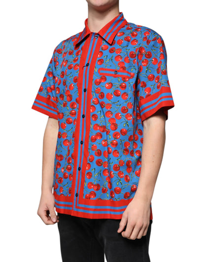 Dolce & Gabbana Blue Cherry Cotton Button Down Casual Shirt