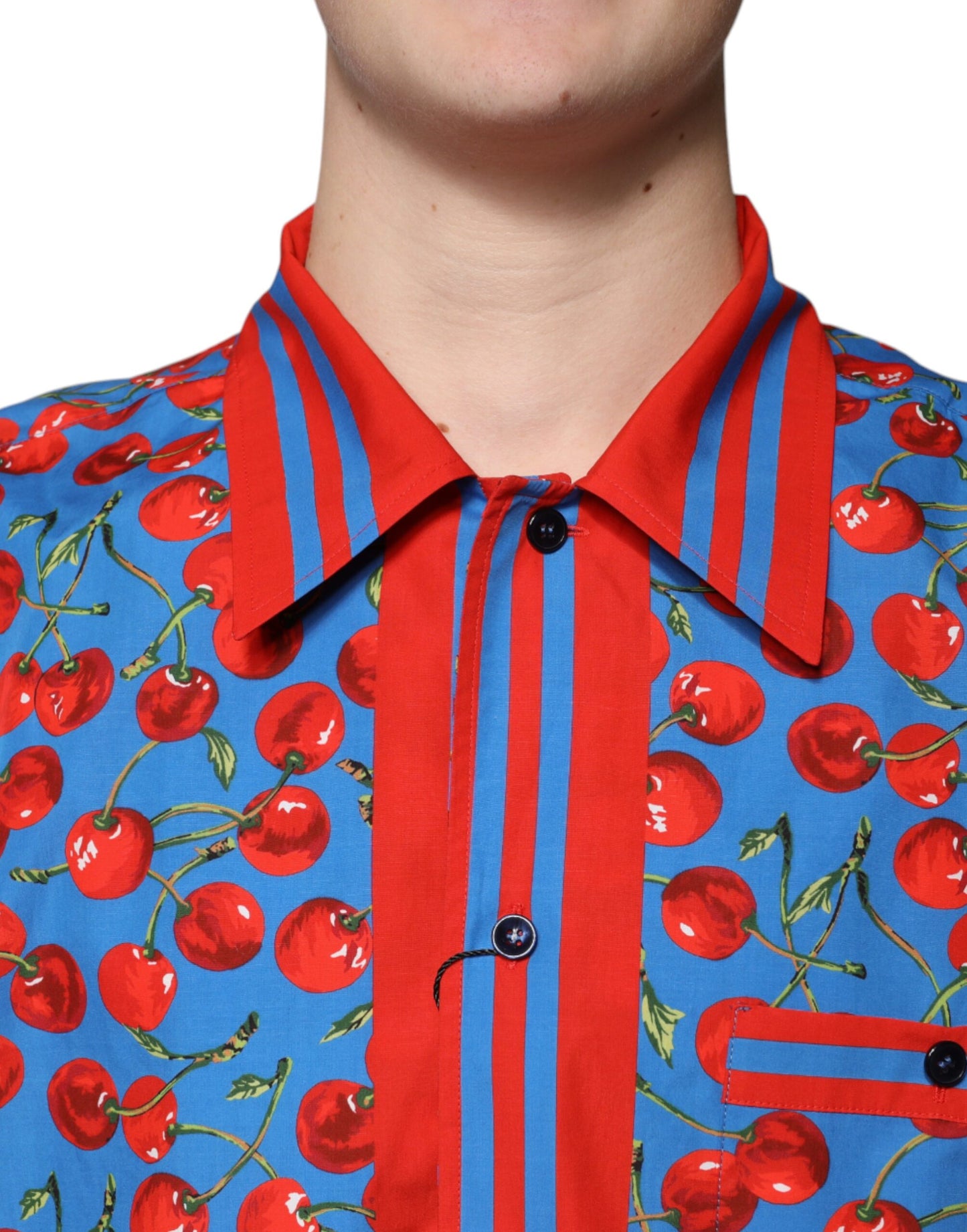 Dolce & Gabbana Blue Cherry Cotton Button Down Casual Shirt