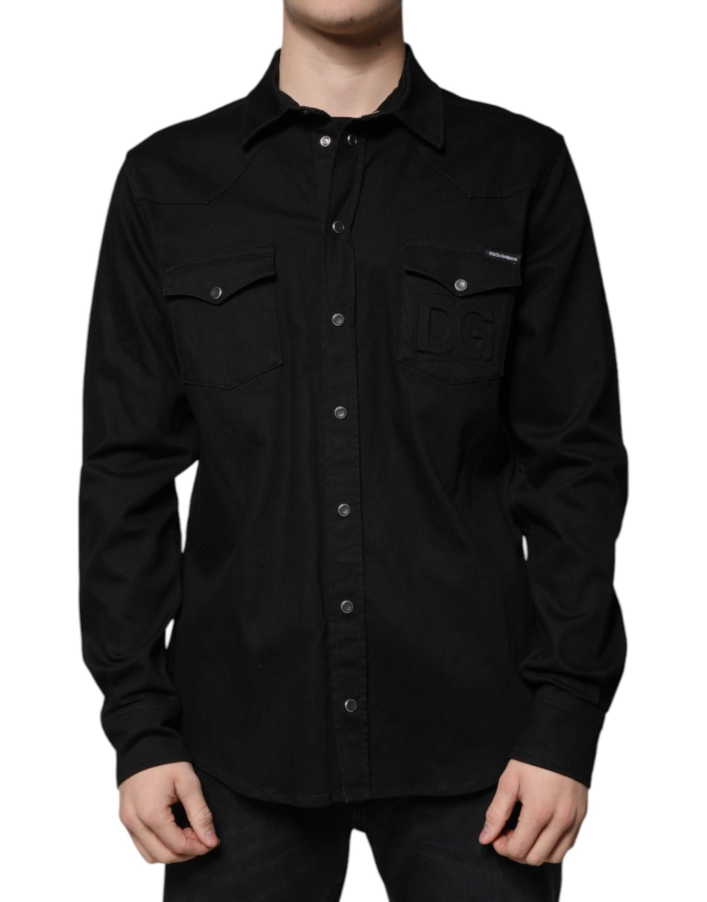 Dolce & Gabbana - Men's Black Cotton Collared Button-Down Shirt