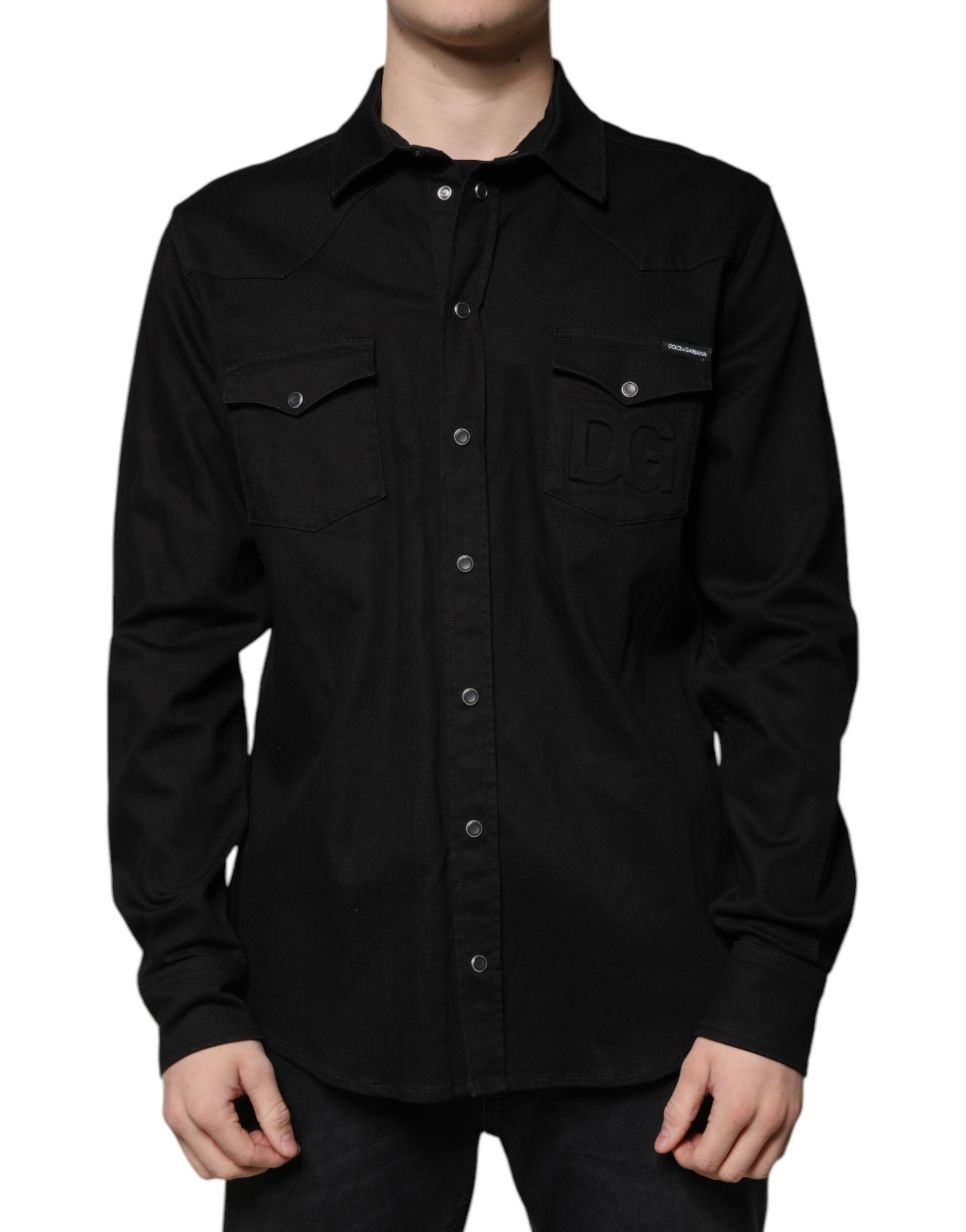 Dolce & Gabbana - Men's Black Cotton Collared Button-Down Shirt