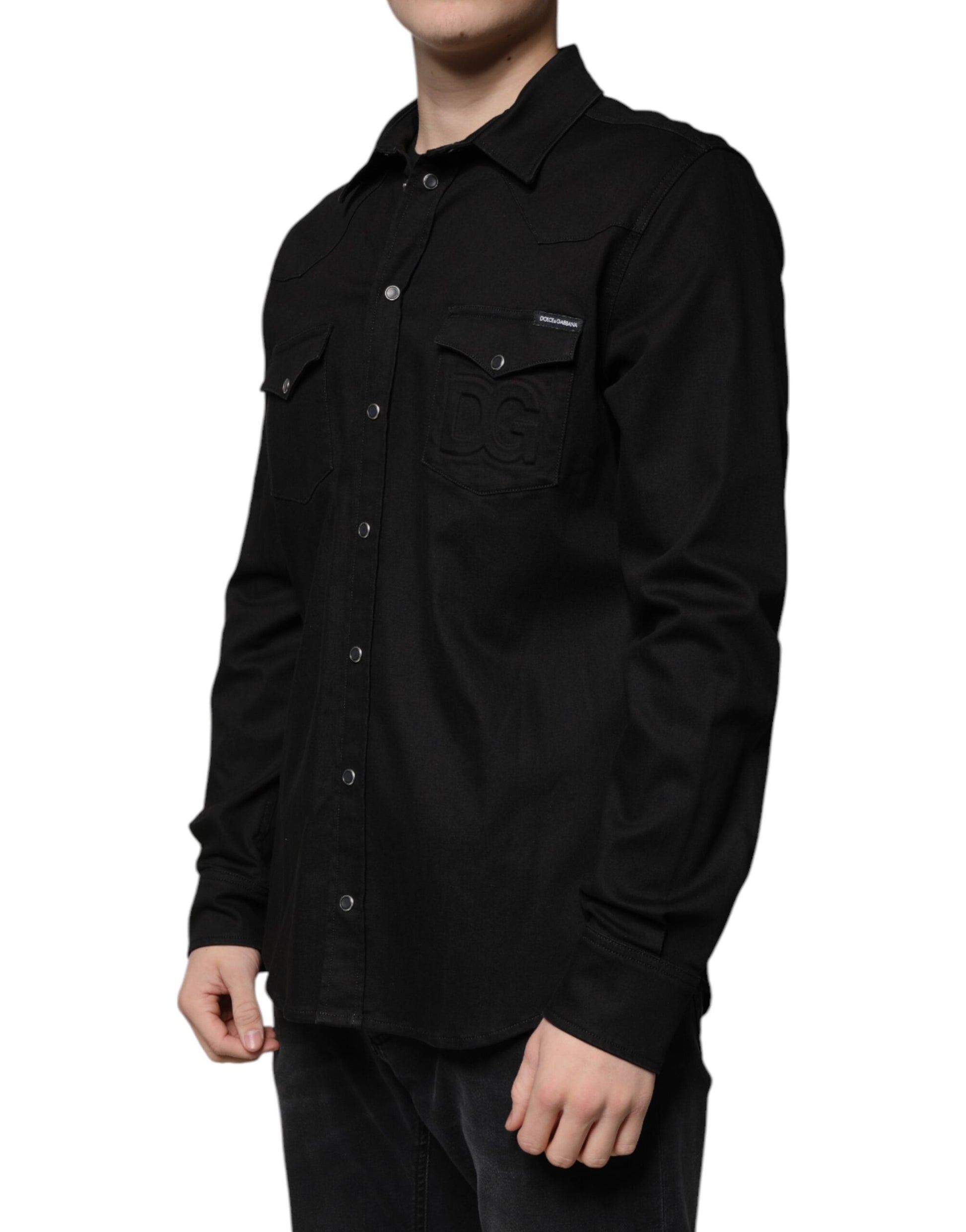 Dolce & Gabbana - Men's Black Cotton Collared Button-Down Shirt
