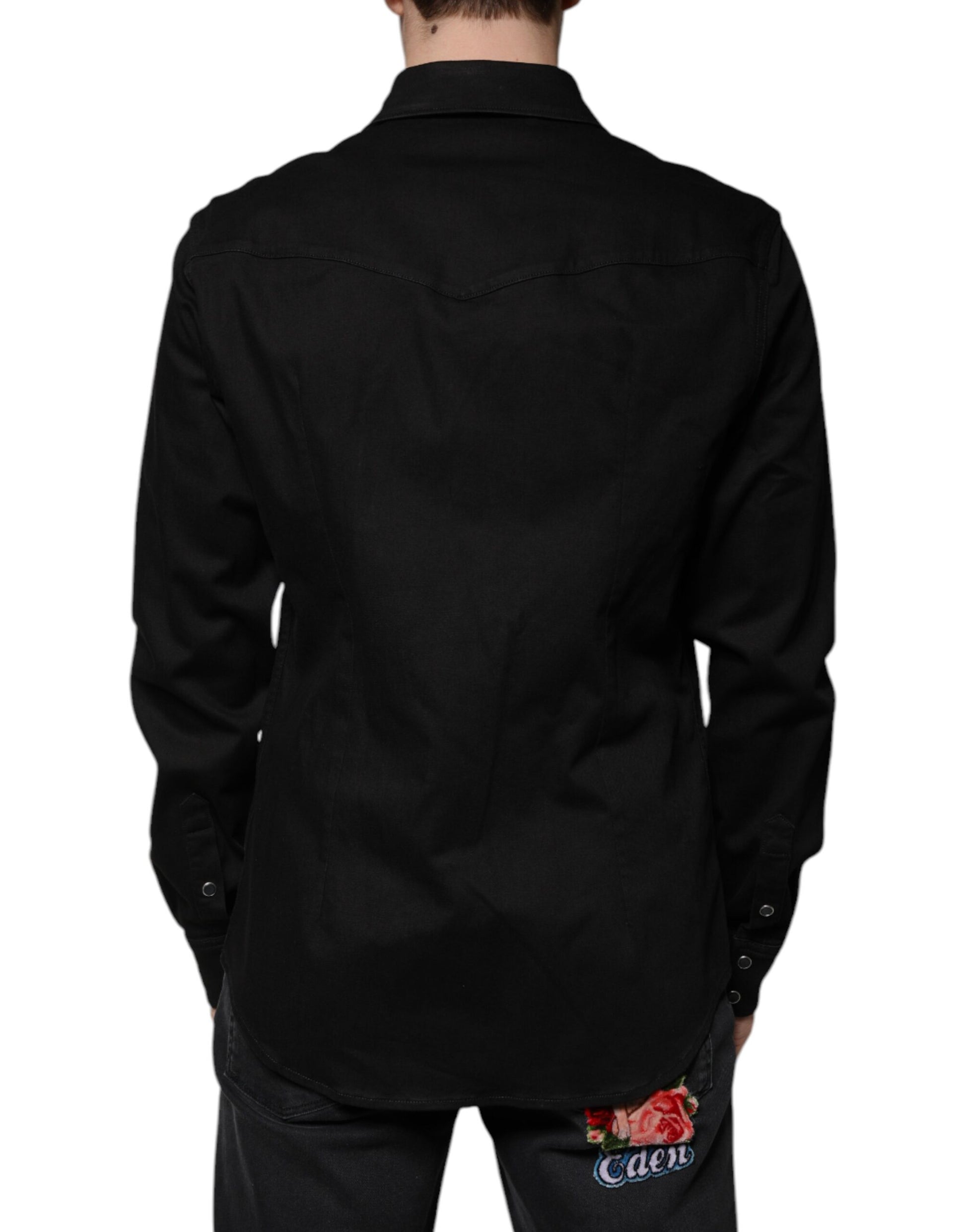 Dolce & Gabbana - Men's Black Cotton Collared Button-Down Shirt