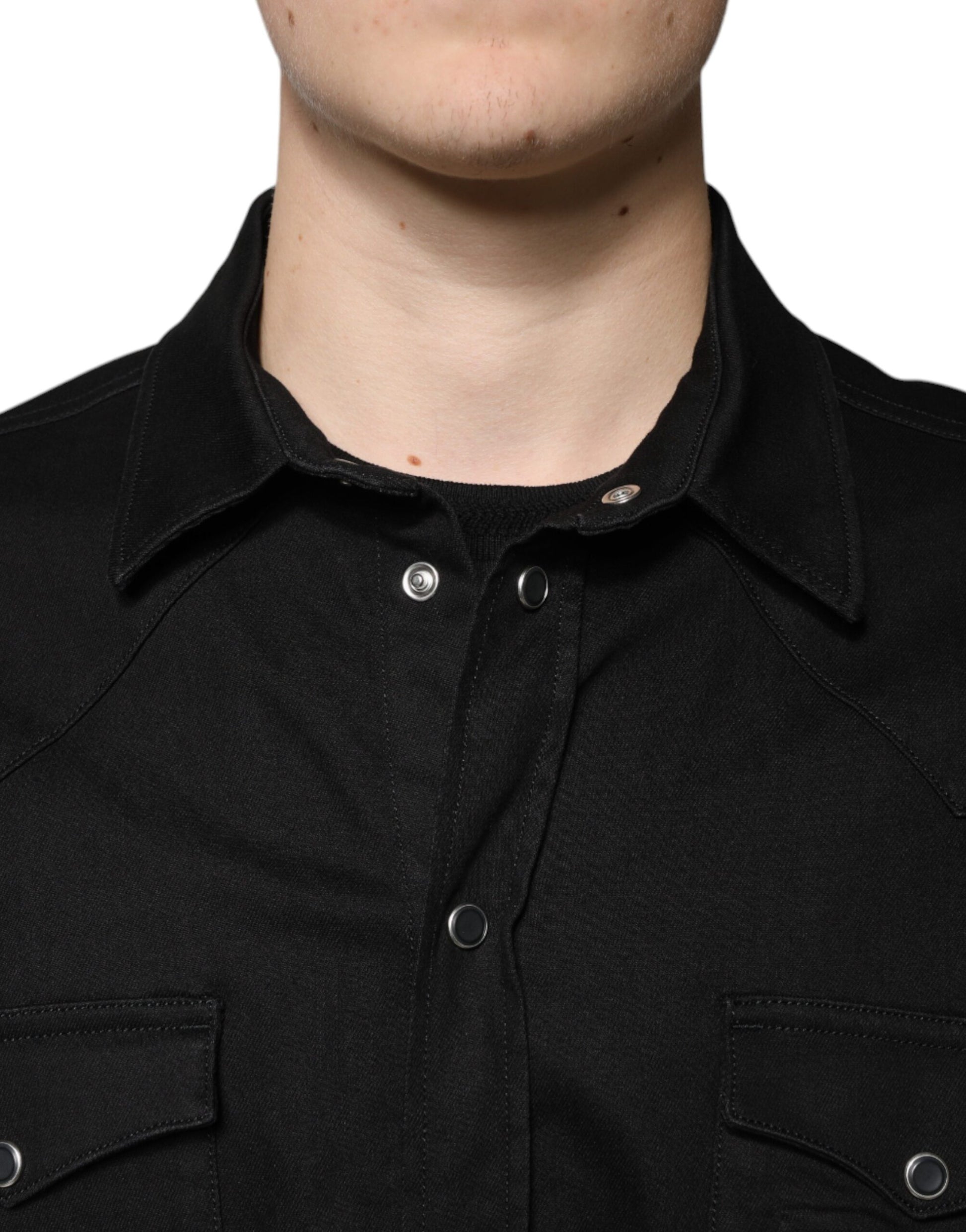 Dolce & Gabbana - Men's Black Cotton Collared Button-Down Shirt