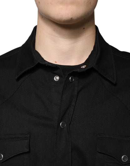 Dolce & Gabbana - Men's Black Cotton Collared Button-Down Shirt