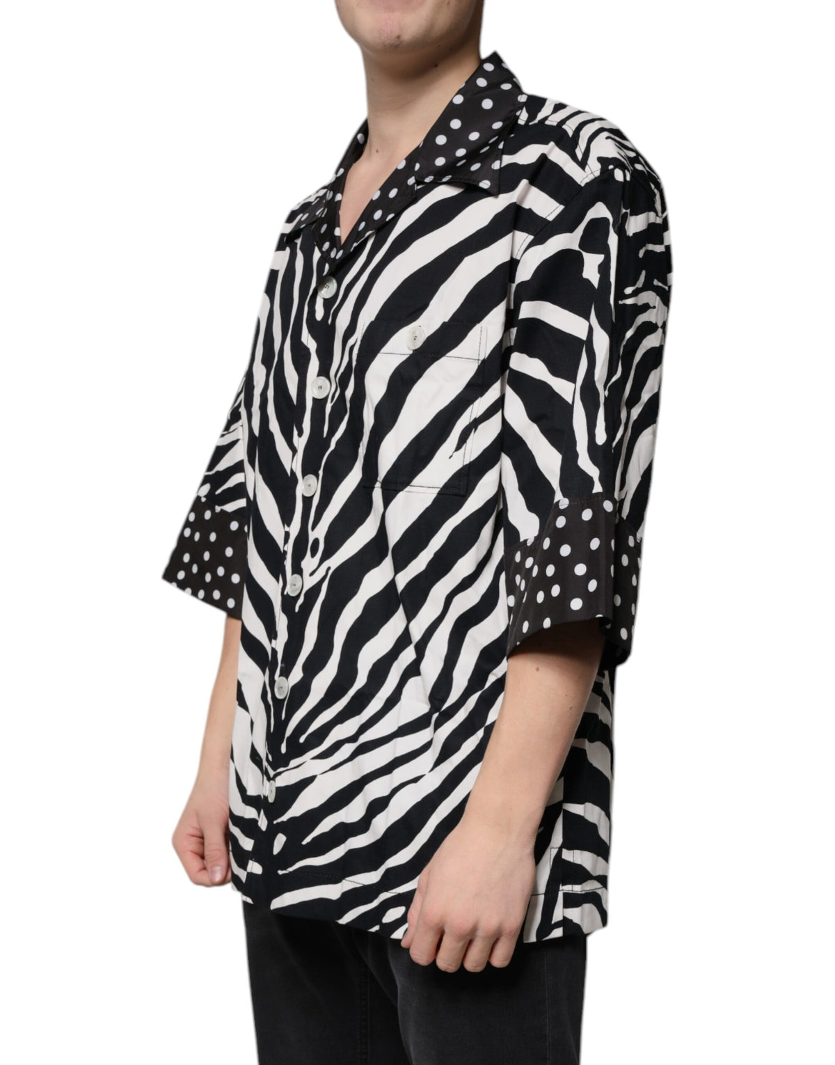 Dolce & Gabbana - Men's Black & White Zebra Print Oversize Button-Down Shirt
