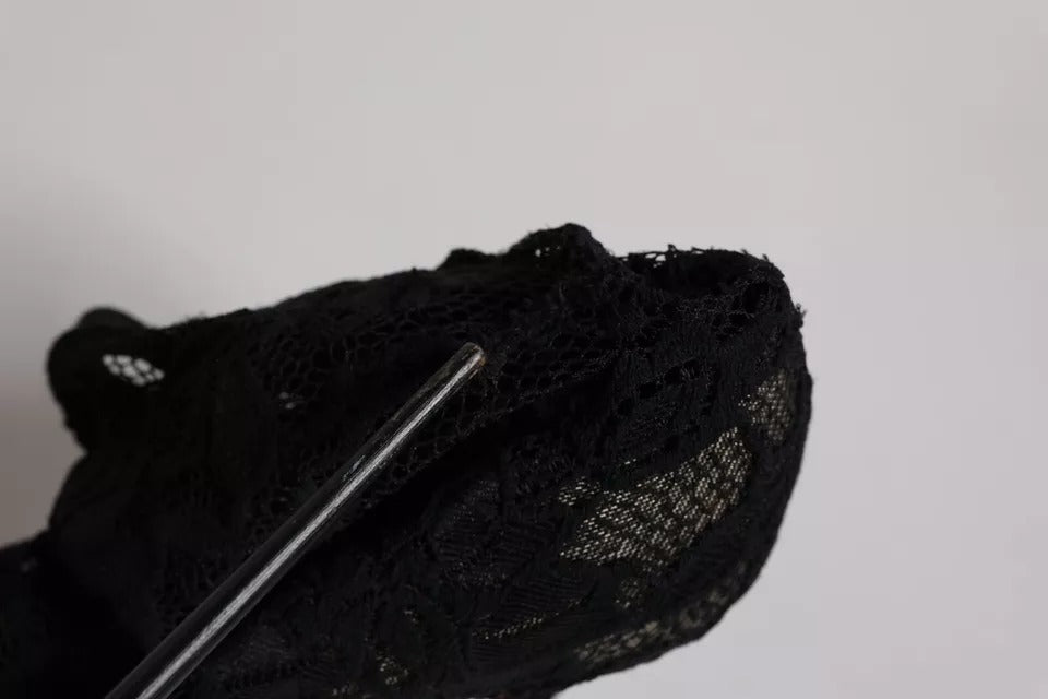 Dolce & Gabbana Black Lace Stretch Heels Mid Calf Boots Shoes