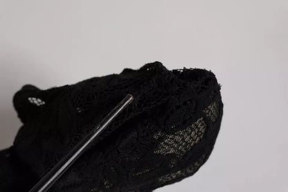 Dolce & Gabbana Black Lace Stretch Heels Mid Calf Boots Shoes