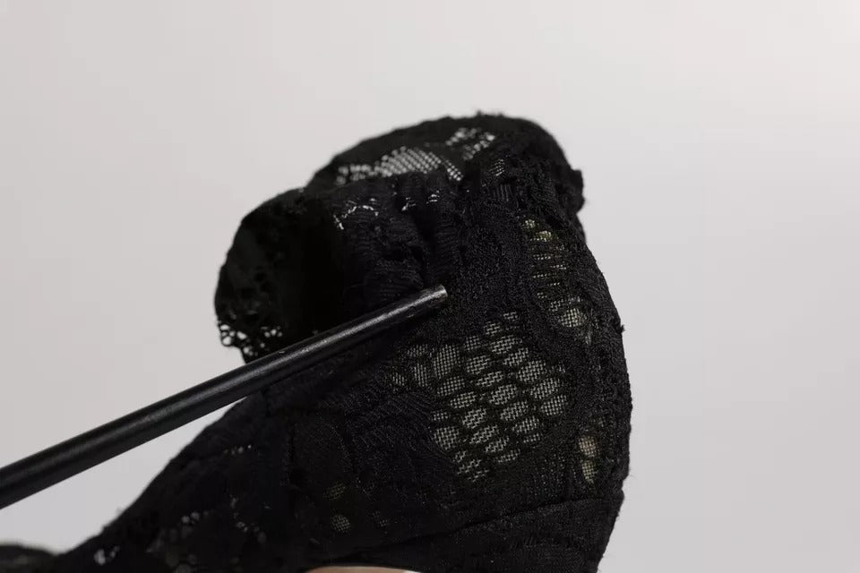 Dolce & Gabbana Black Lace Stretch Heels Mid Calf Boots Shoes