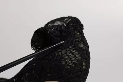 Dolce & Gabbana Black Lace Stretch Heels Mid Calf Boots Shoes
