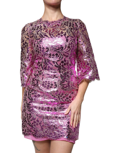 Dolce & Gabbana - Metallic Fuchsia Floral Sheath Mini Dress