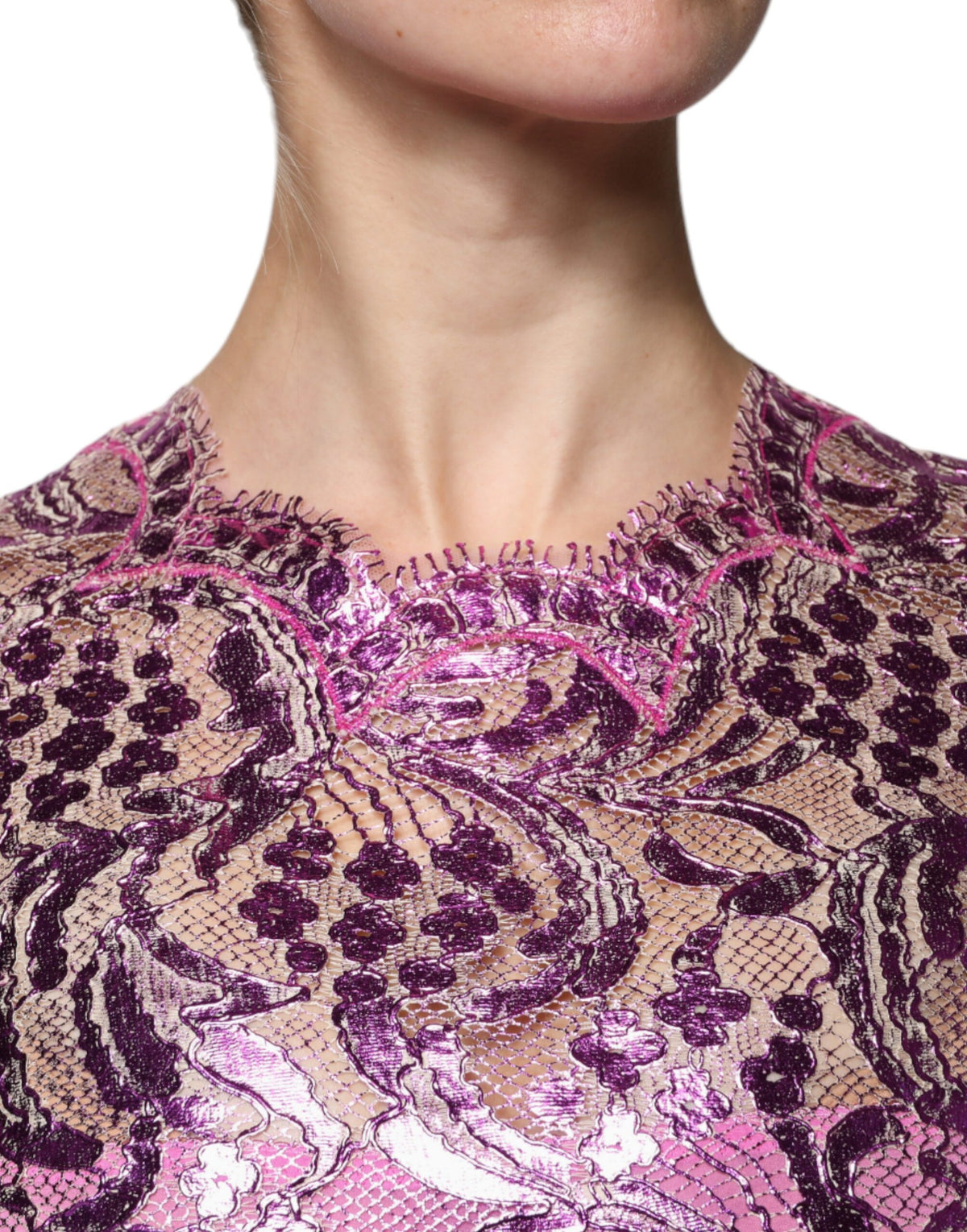 Dolce & Gabbana - Metallic Fuchsia Floral Sheath Mini Dress