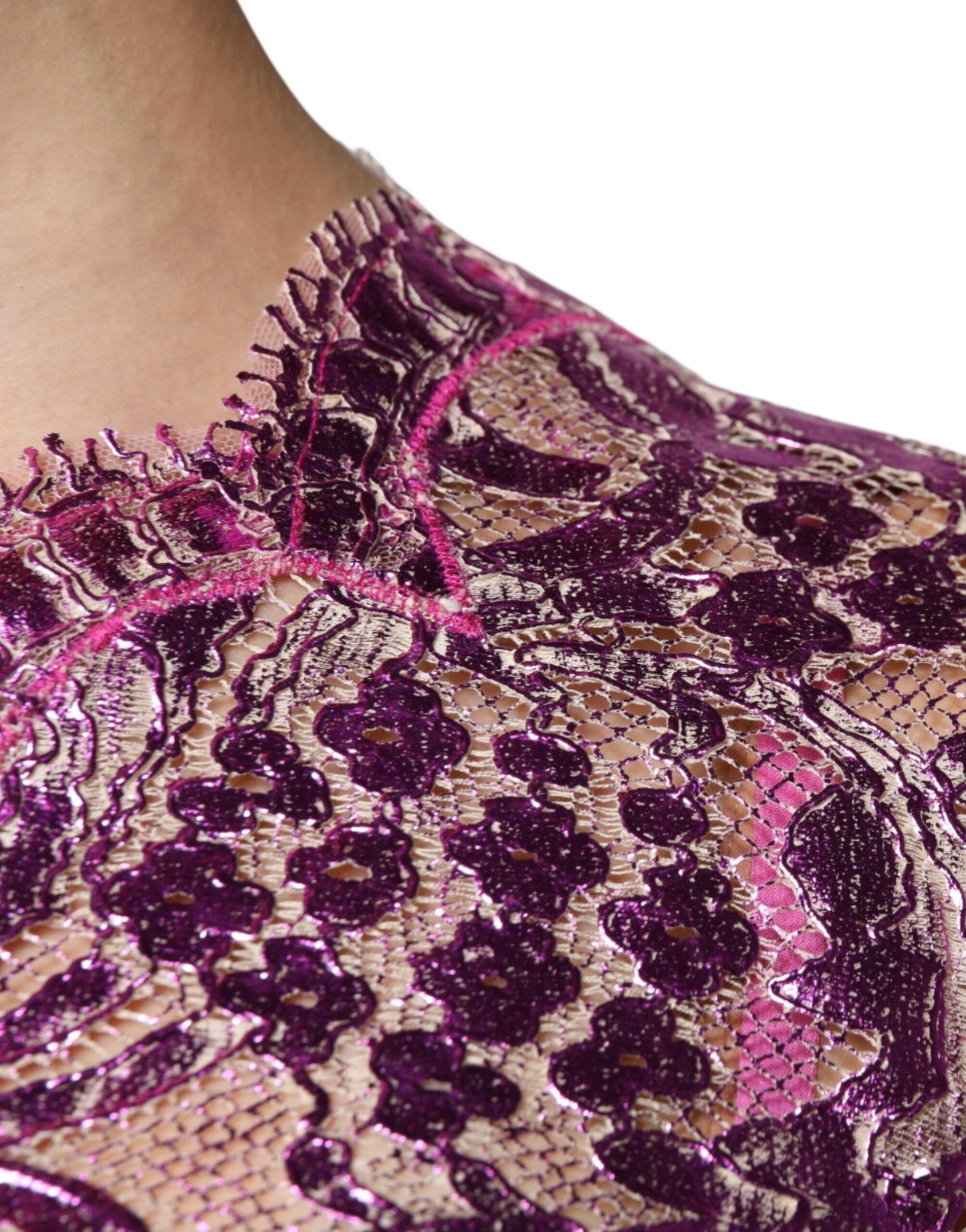 Dolce & Gabbana - Metallic Fuchsia Floral Sheath Mini Dress