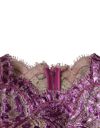 Dolce & Gabbana - Metallic Fuchsia Floral Sheath Mini Dress