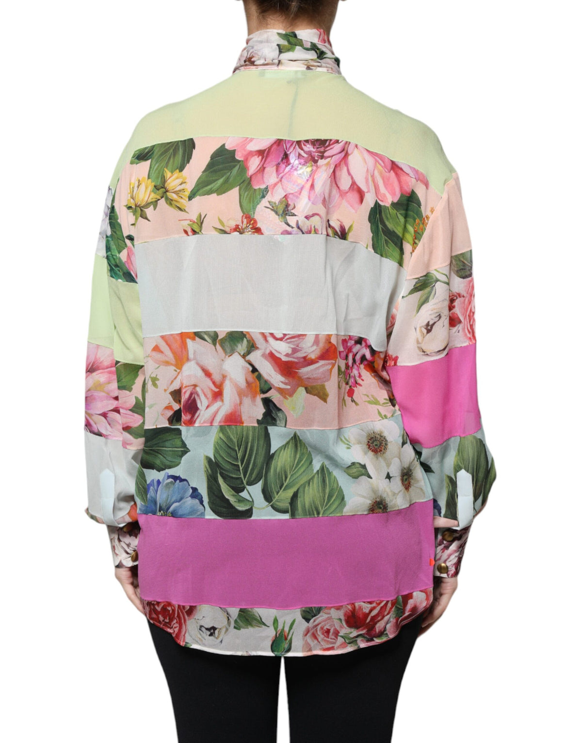 Dolce & Gabbana - Silk Blend Multicolor Floral Patchwork Ascot Collar Top