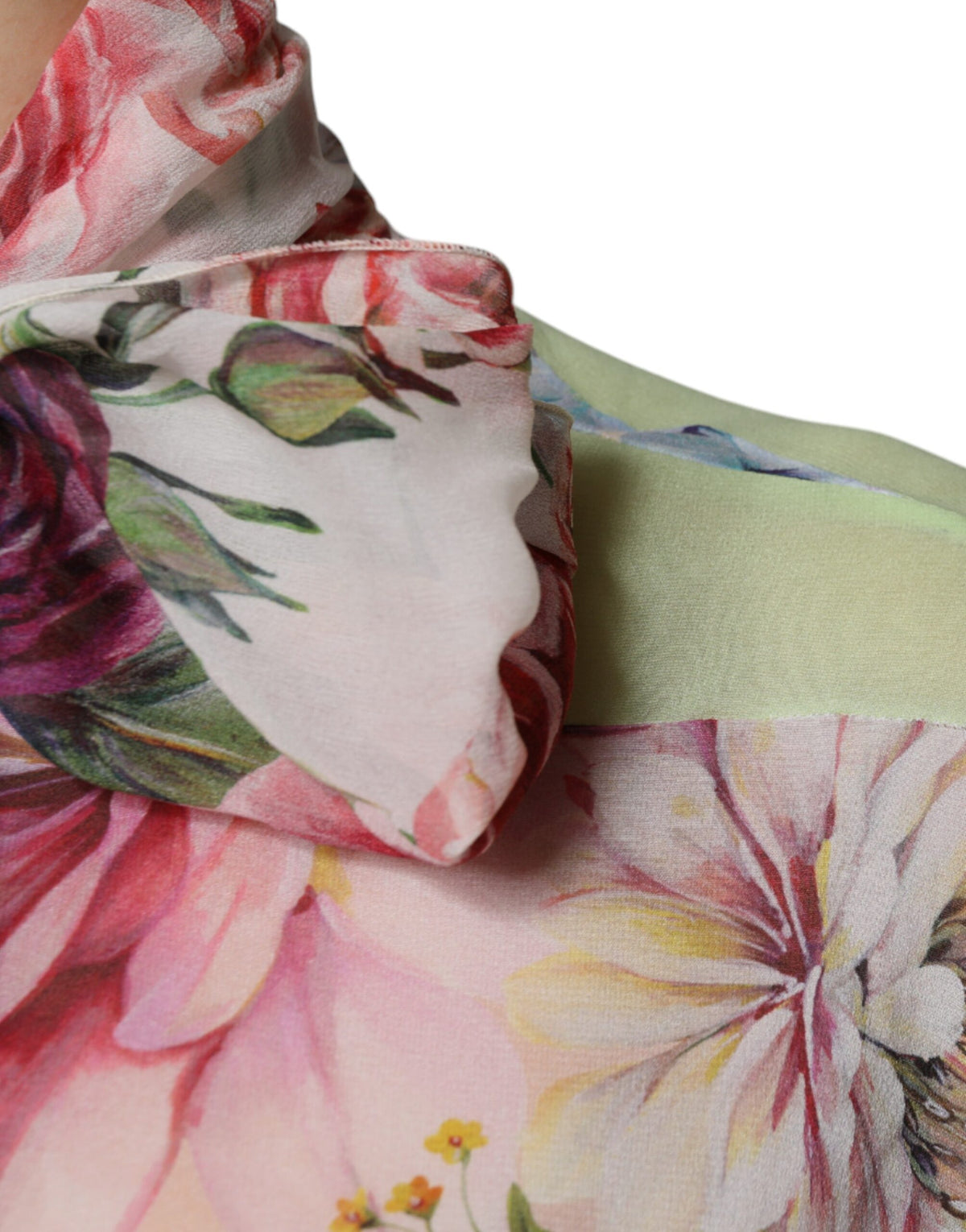 Dolce & Gabbana - Silk Blend Multicolor Floral Patchwork Ascot Collar Top