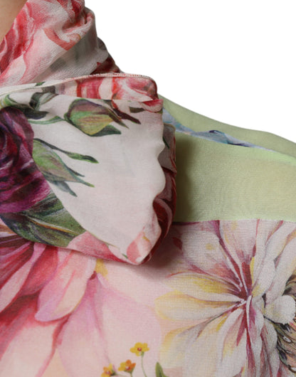 Dolce & Gabbana - Silk Blend Multicolor Floral Patchwork Ascot Collar Top