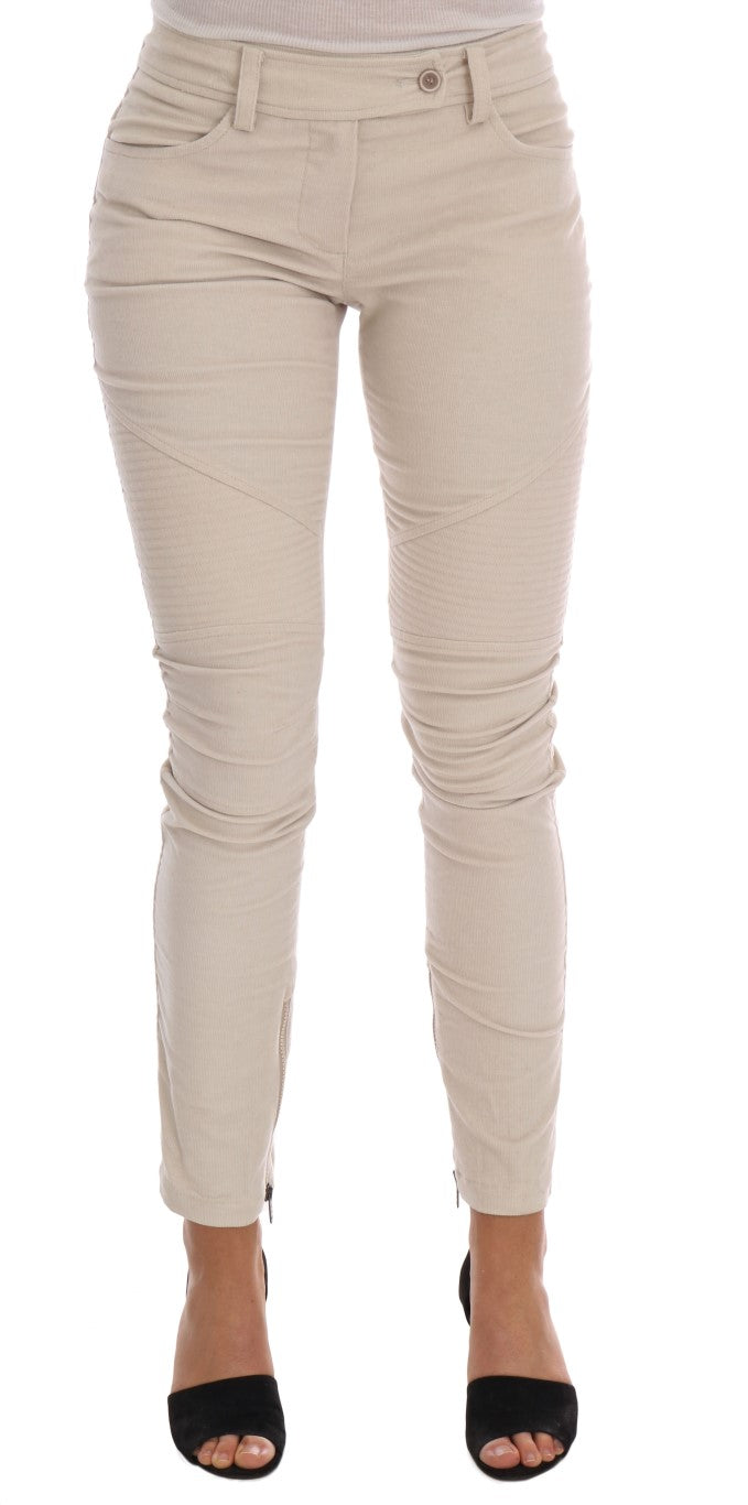  - Chic Beige Corduroy Skinny Slim Fit Pants