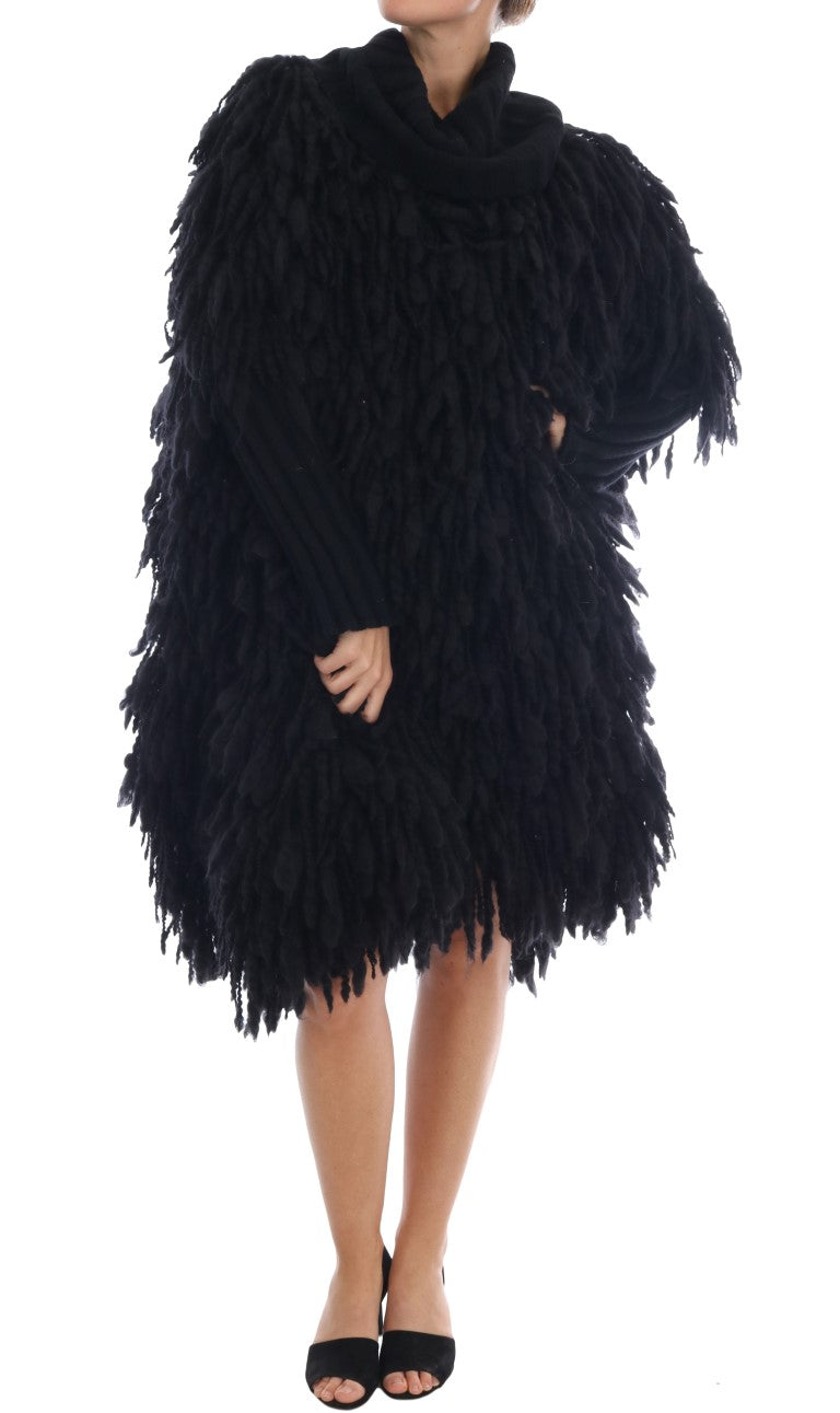  - Elegant Black Fringed Wool-Cashmere Sweater