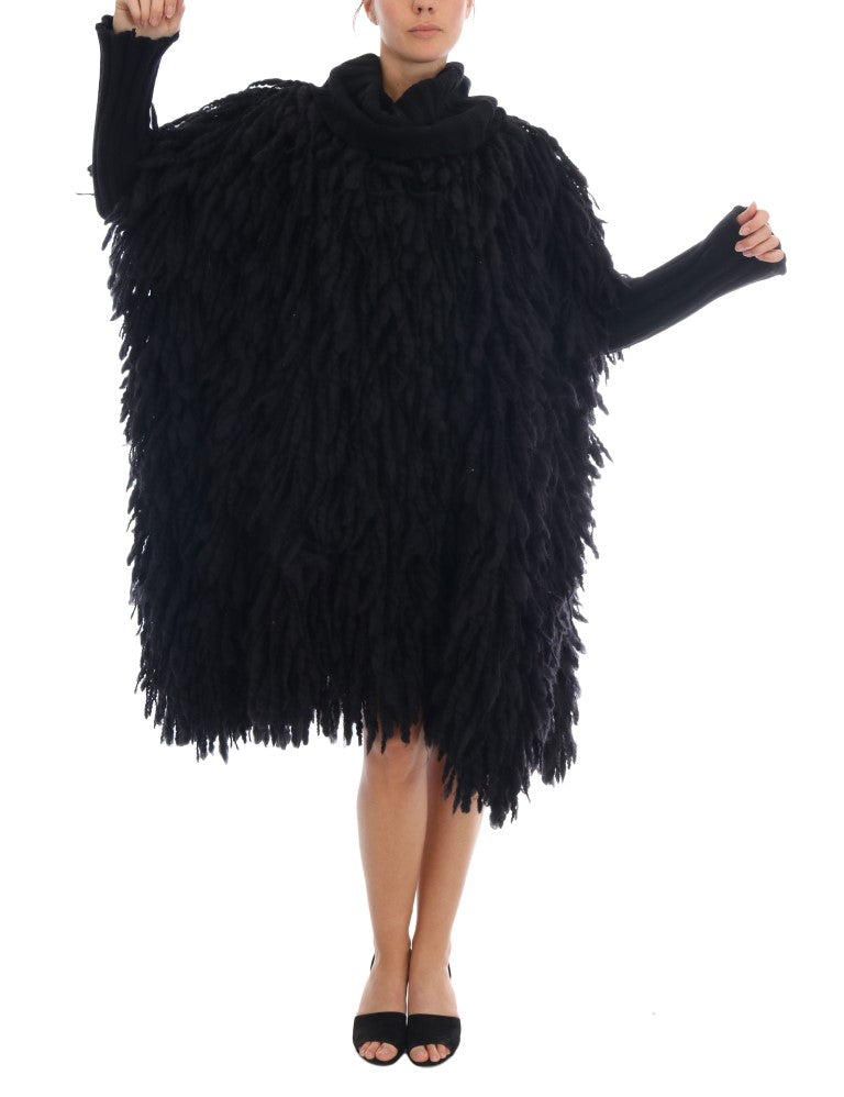  - Elegant Black Fringed Wool-Cashmere Sweater