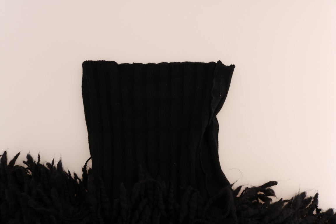  - Elegant Black Fringed Wool-Cashmere Sweater