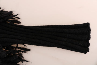  - Elegant Black Fringed Wool-Cashmere Sweater