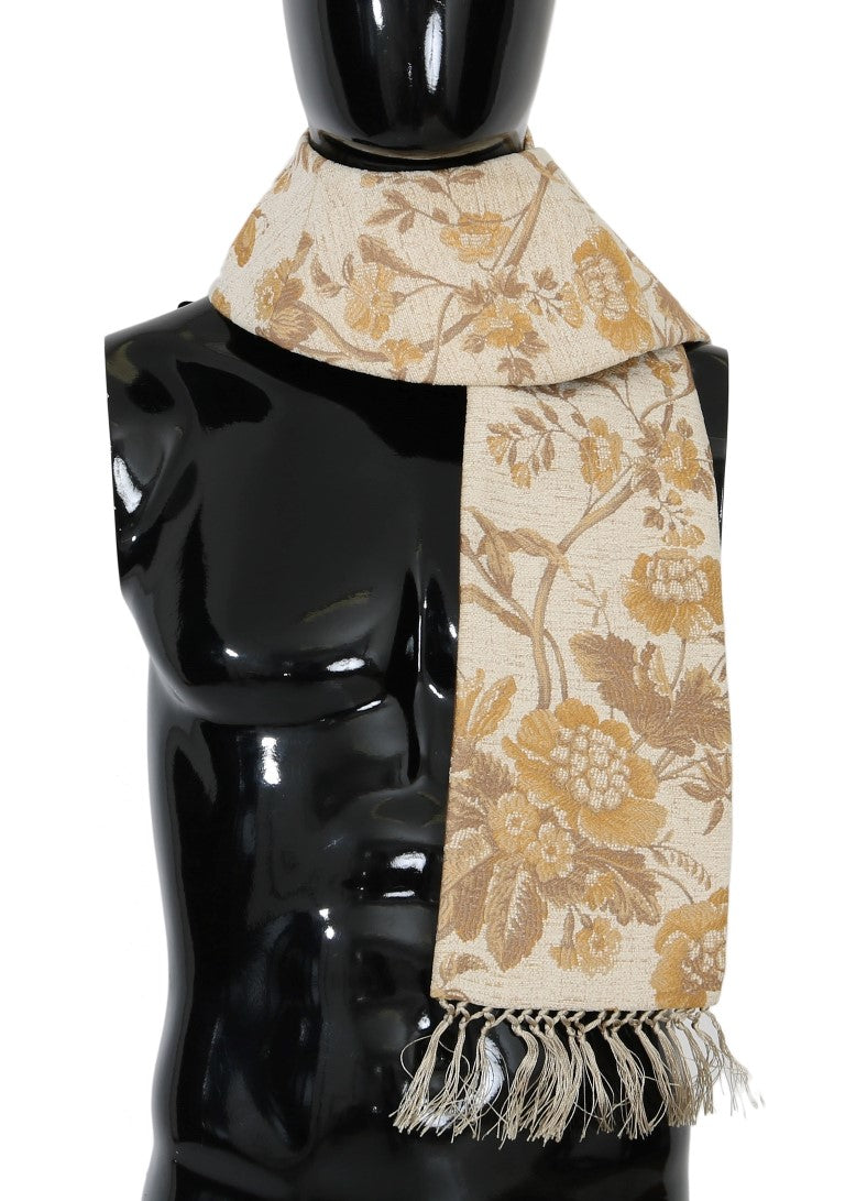  - Elegant Beige Gold Jacquard Stole Scarf