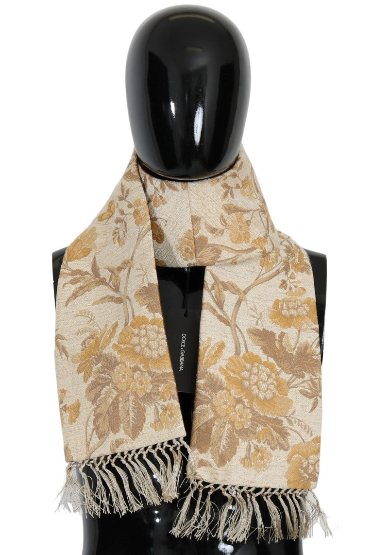  - Elegant Beige Gold Jacquard Stole Scarf