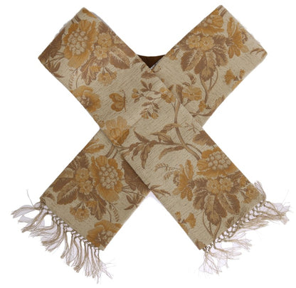  - Elegant Beige Gold Jacquard Stole Scarf