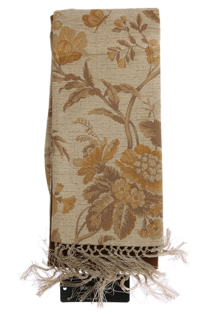  - Elegant Beige Gold Jacquard Stole Scarf