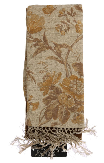  - Elegant Beige Gold Jacquard Stole Scarf