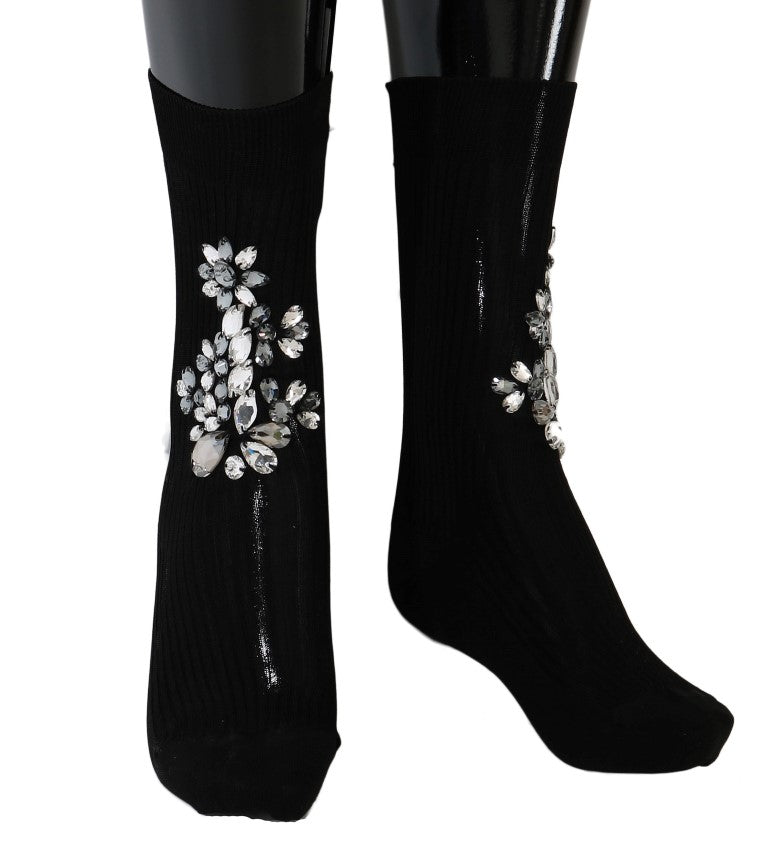  - Crystal Embellished Black Knit Stockings