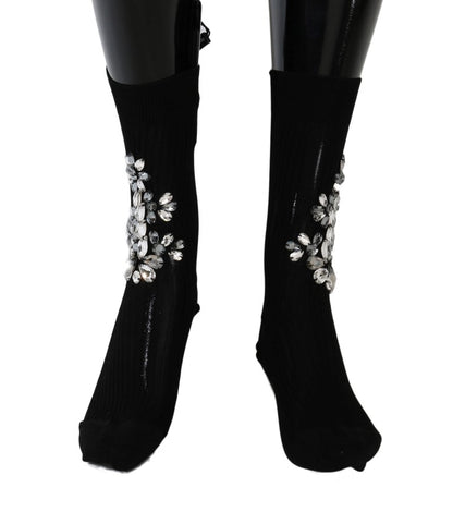  - Crystal Embellished Black Knit Stockings