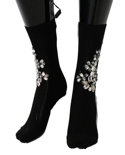  - Crystal Embellished Black Knit Stockings